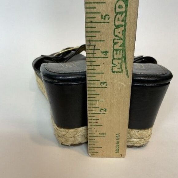 Coach Greer Black Leather Espadrille Wedge Sandals Women Size 11B - Picture 4 of 12